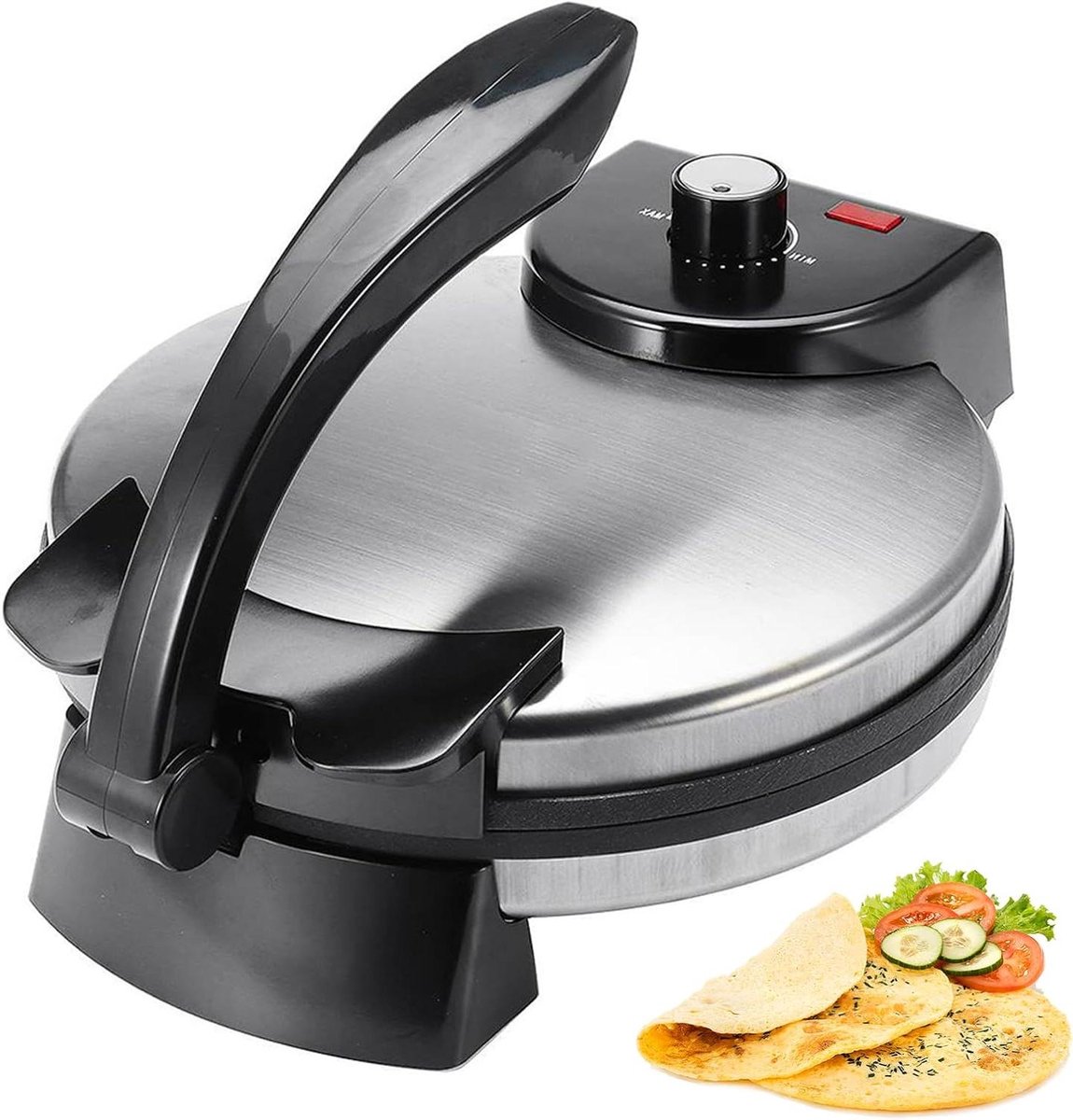 Elektrische Roti Maker - Chapati Machine Tortilla - Platbrood Bakken - Dubbelzijdig Verwarmen - 25 cm - Zilver