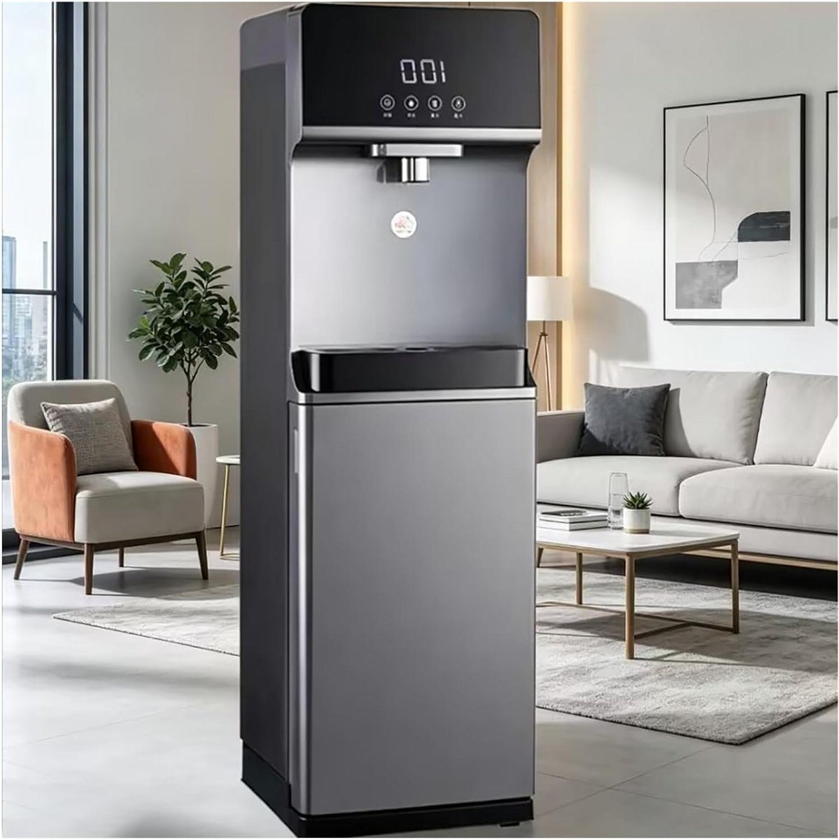 Waterkoeler Met Onderlader - Waterdispenser Warm Koud - Direct Drinken - Snelle Verwarming 3 Sec - 1020 mm Hoog - Grijs