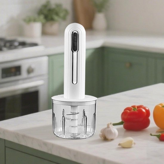 Kleine Elektrische Hakker - Keukenmachine Knoflook - Snel Ingrediënten Snijden - USB-oplaadbaar Draadloos - 400 ml - Wit — afbeelding 3