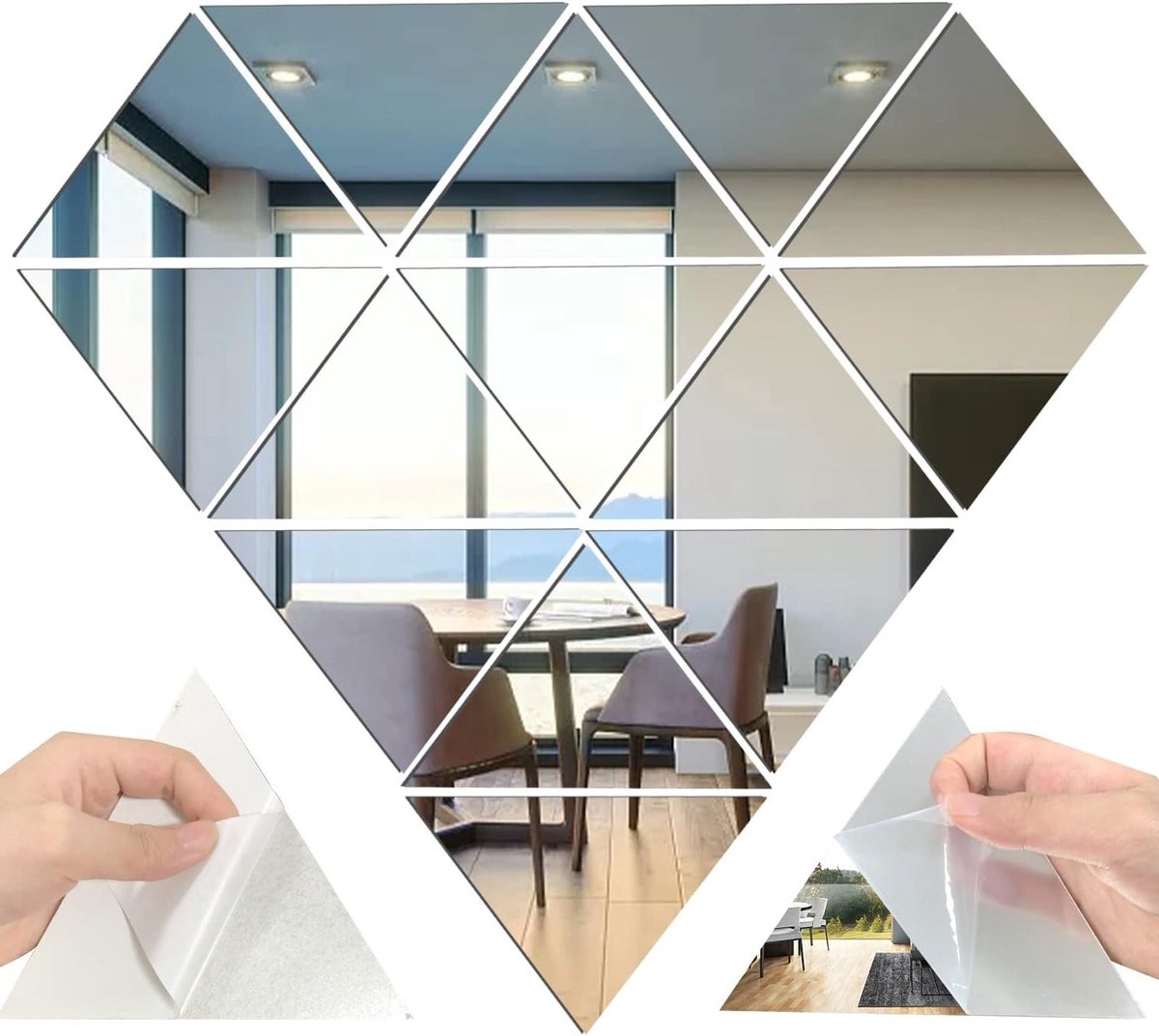 Set van 14 Verwijderbare Driehoekige Acryl Wandstickers - DIY Spiegel voor Thuis, Slaapkamer en Achtergronddecoratie (Zilver)