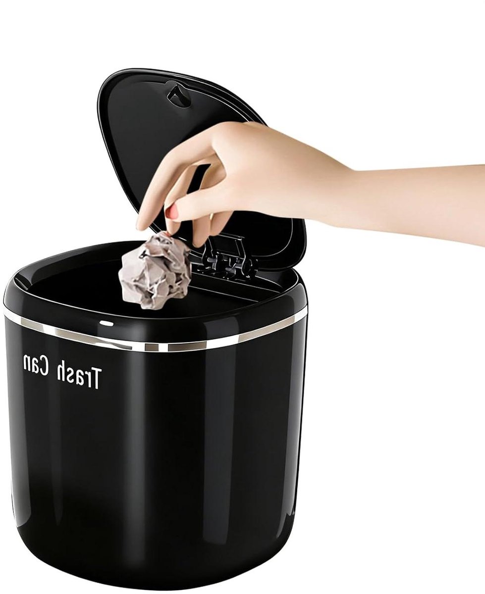 Mini Prullenbak Tafel - Afvalbak Klein - Bureau Opruimen - Met Deksel - 2.6L - Zwart