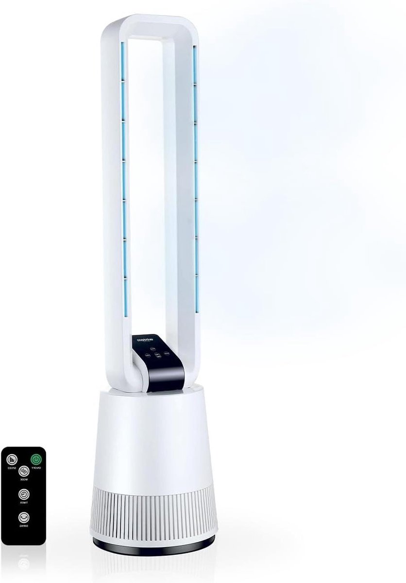 Avilia Stille torenventilator met afstandsbediening en led-display, 3 snelheden, timer en oscillatie, staande ventilator zonder vleugels voor frisse lucht, gelijkmatig en modern elegant design