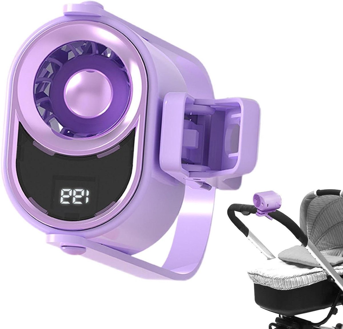 Kleine Klemventilator - Mini Ventilator - Persoonlijke Verkoeling - Digitaal Display - 78 x 53 cm - Paars