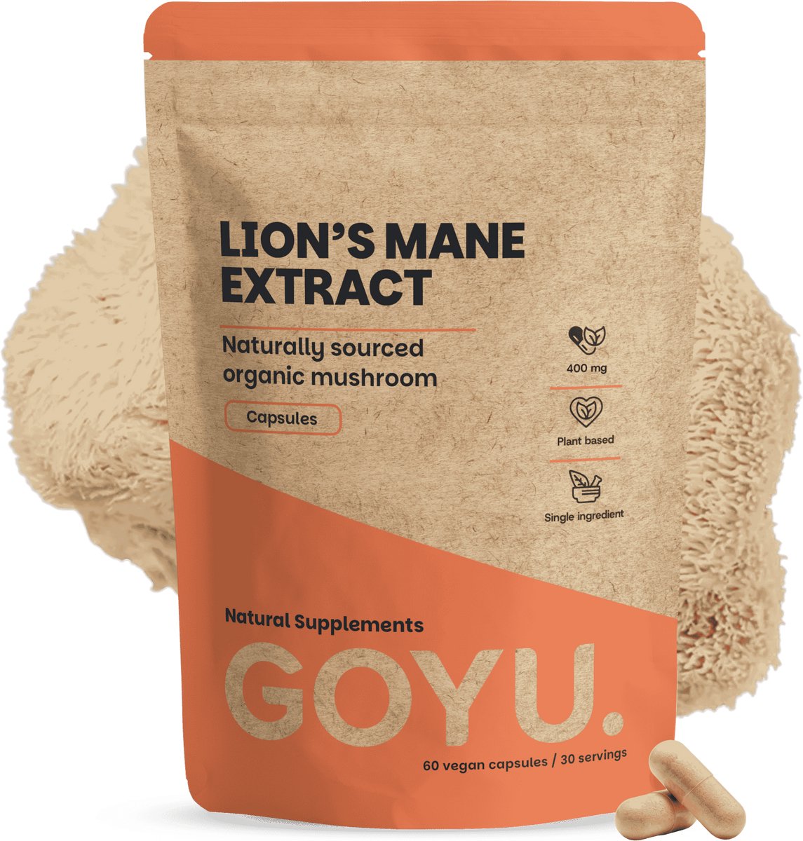GOYU Lion's Mane Extract 16.000 mg per dagdosering 60 Capsules - Hericium Erinaceus - 20% Beta Glucan - 30% Polysaccharides - lions mane capsules - Focus & Concentratie - Mushroom mix - Vegan - Zonder toevoegingen - Lab getest - 60 dagen voorraad per