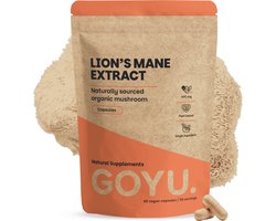 GOYU Lion's Mane Extract 16.000 mg per dagdosering 60 Capsules - Hericium Erinaceus - 20% Beta Glucan - 30% Polysaccharides - lions mane capsules - Mushroom mix - Vegan - Zonder toevoegingen - Lab getest - 60 dagen voorraad per zakje