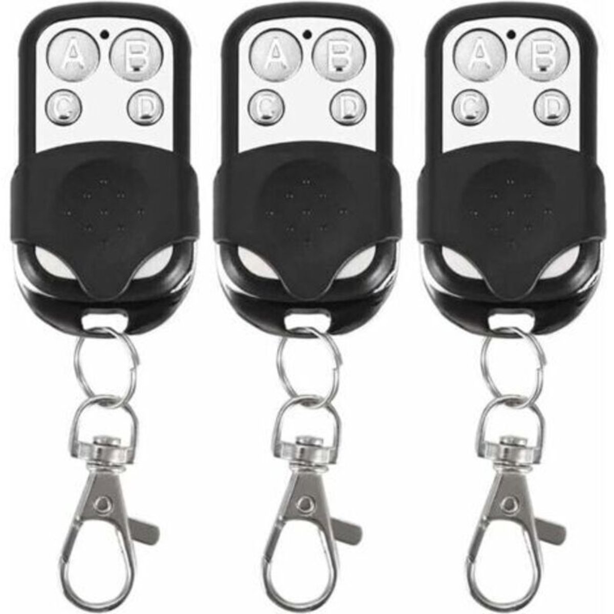 Een set van 3 is geschikt voor afstandsbedieningen van automatische deuren, met een frequentie van 433,92 MHz, een vaste code en 4 knoppen waarmee tot 4 deuren bediend kunnen worden.