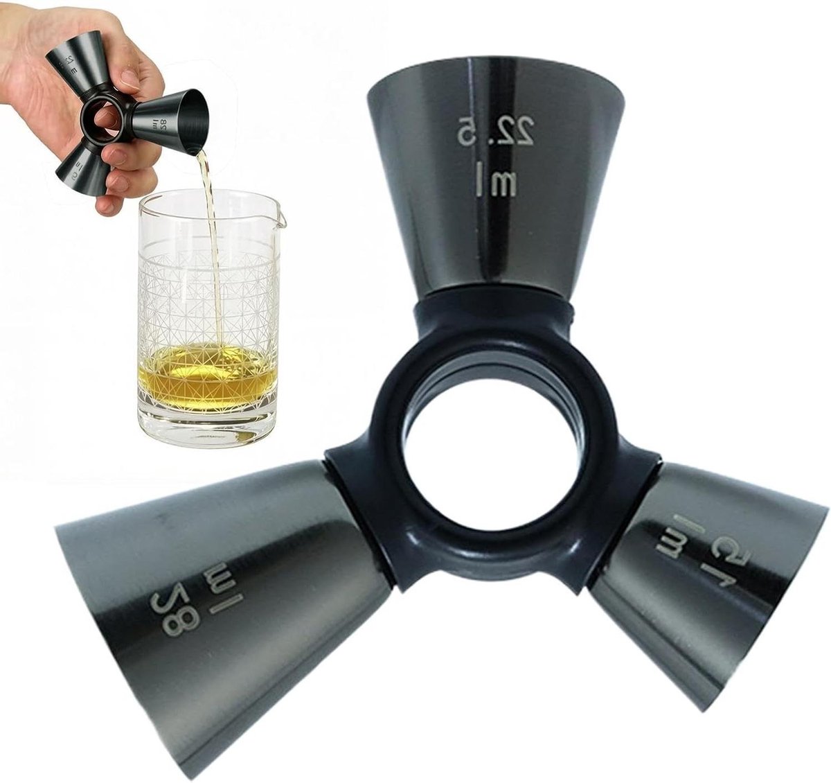 Cocktail Jigger - Maatbeker Bar - Cocktails Maken - Ergonomisch Ontwerp - 3 Uiteinden - Zwart