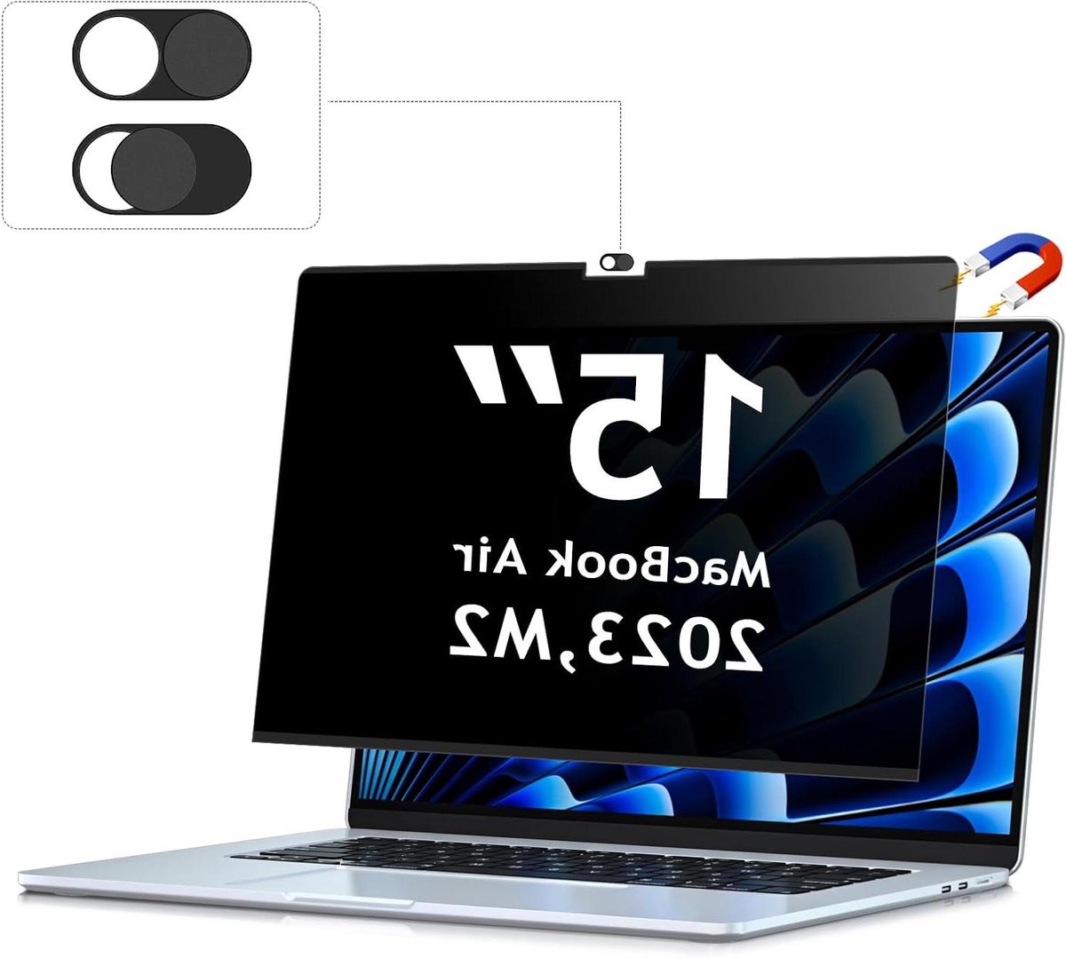 Privacyscherm Laptop - Schermfilter Anti Blauw Licht - Privacy Beschermen - Magnetisch Verwijderbaar - 15 Inch - Zwart