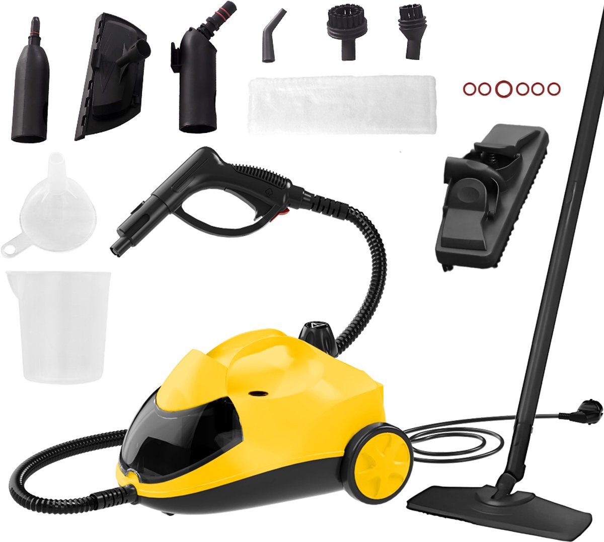 6 in 1 Stoomreiniger - Handstoomreiniger - Vlekkenreiniger - Tapijtreiniger - 2000 W - 50 min Gebruikstijd - 4,5 Bar -2L Waterreservoir - Bank, Vloer, Badkamer en Tapijt Reinigen - Geel