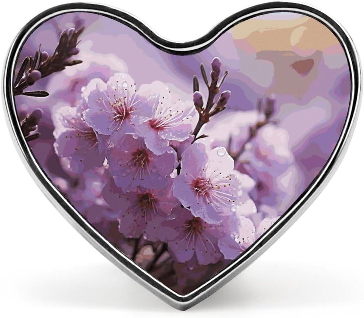 Hart Speldjes - Metalen Badge - Accessoire Versieren - Roze Kersenbloesem Print - 5 cm - Roze