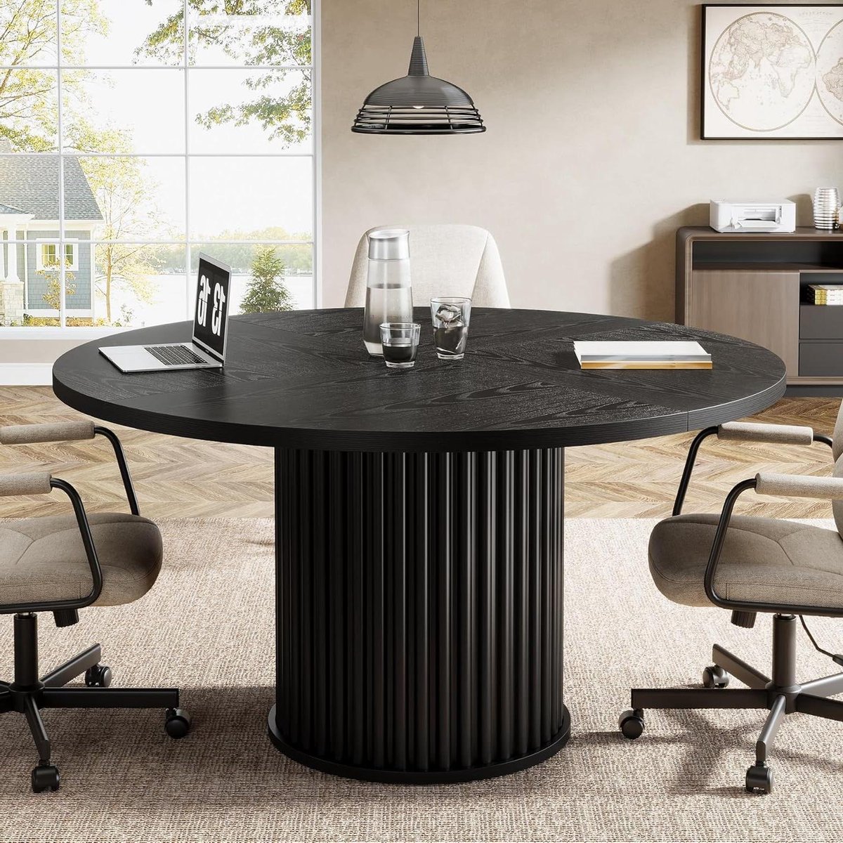 Ronde vergadertafel - Kleine werktafel - Teamvergaderingen organiseren - Stevige metalen basis - 120 cm diameter - Zwart