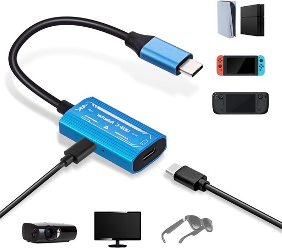 USB C Adapter voor AR-bril, Ondersteunt 4K@60Hz en 1080p@60Hz, 100W Snelladen, Geschikt voor Tablet, Nintendo Switch en Steam Deck