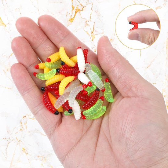 100 Stuks Zachte Silicone Maggotworm Net, Realistische Aas voor Zoetwatervissen, Forel Aas en Vissersbenodigdheden — afbeelding 2