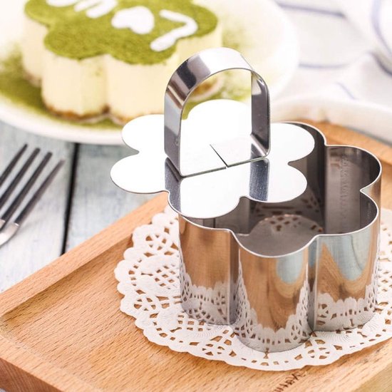 Set van 6 RVS Bakringen voor Desserts - Mini Cake en Mousse Vormpjes met Duwsteker in Bloemvorm — afbeelding 3