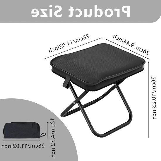 Opklapbare kruk - Visstoel - Campingkruk - Draagbaar en lichtgewicht met opbergtas - Maximaal draagvermogen 120 kg, perfect voor kamperen, wandelen, vissen, tuinieren, strand en barbecues (Zwart) — afbeelding 2