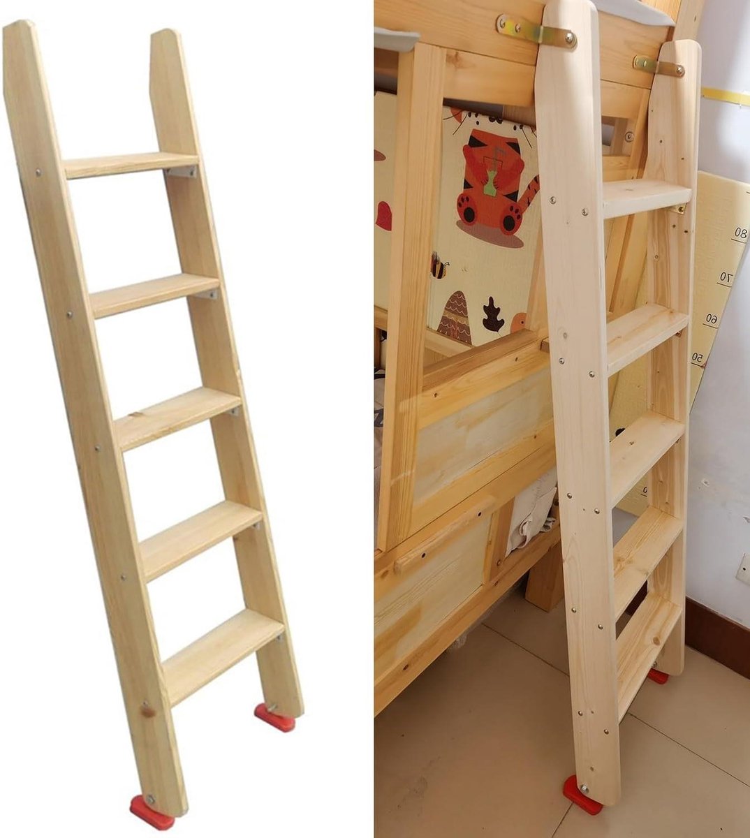 Stapelbed ladder - Houten opstap - Veilig bed bereiken - Extra brede treden - 1 meter - Houtkleur