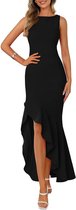 Elegante Avondjurk voor Vrouwen, Lange Ruffle Split Mermaid Bodycon Jurk, Perfect voor Bruiloften en Feestjes, Maxi Mouwloze Cocktailjurk, Geschikt als Bruidsmeisjesjurk