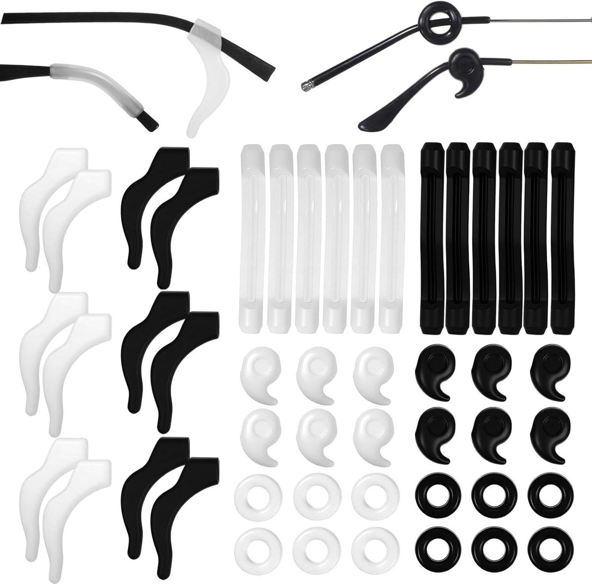 Brillenpootjes Overtrekset - Antislip Stoppers - Veilige Bril Pasvorm - 24 Paar Huidvriendelijk - Universele Maat - Zwart Wit