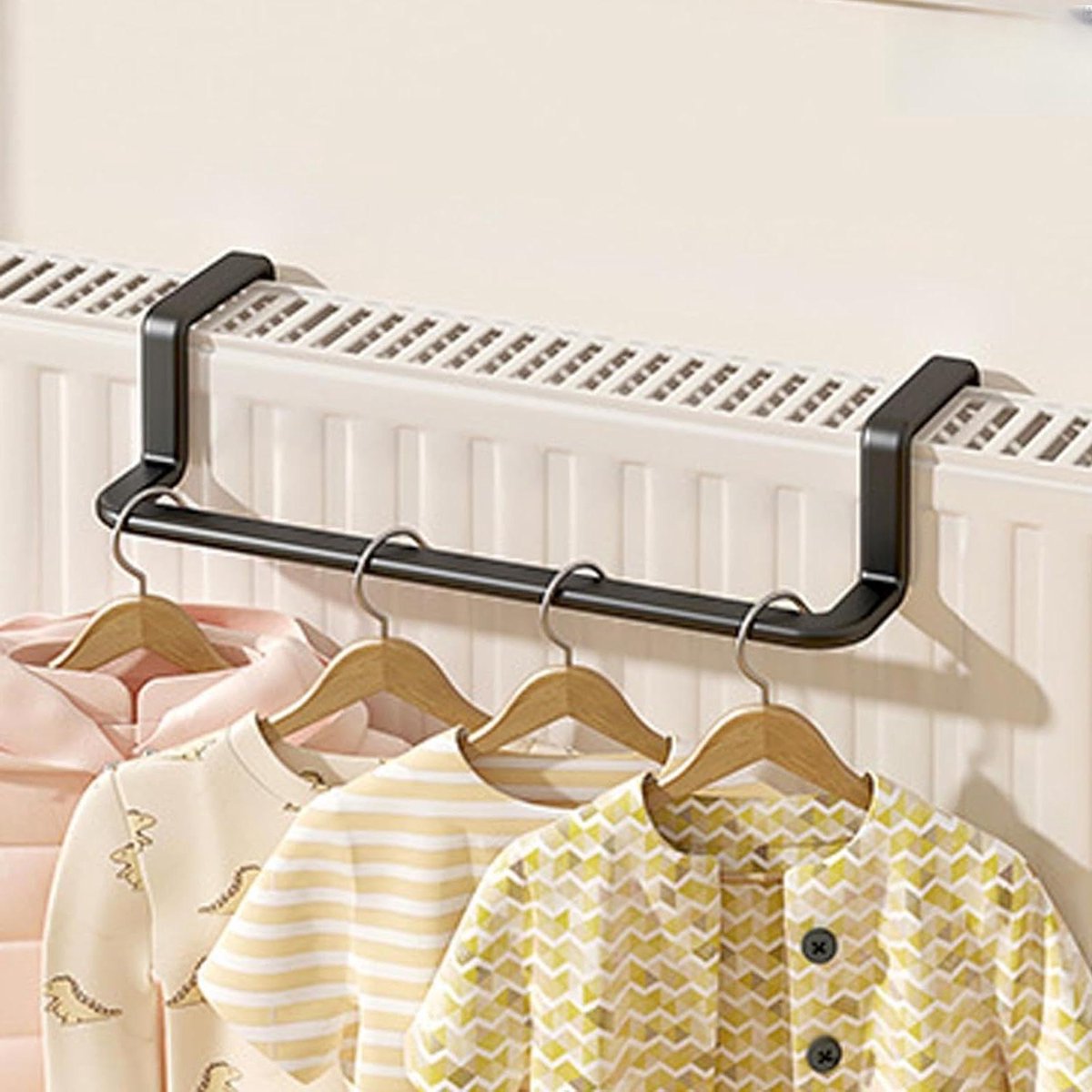 Radiatorplank Wandrek - Handdoekdroger Opberger - Ruimte Maximaliseren - Gereedschapsloze Montage - Universeel Compatibel - Zwart