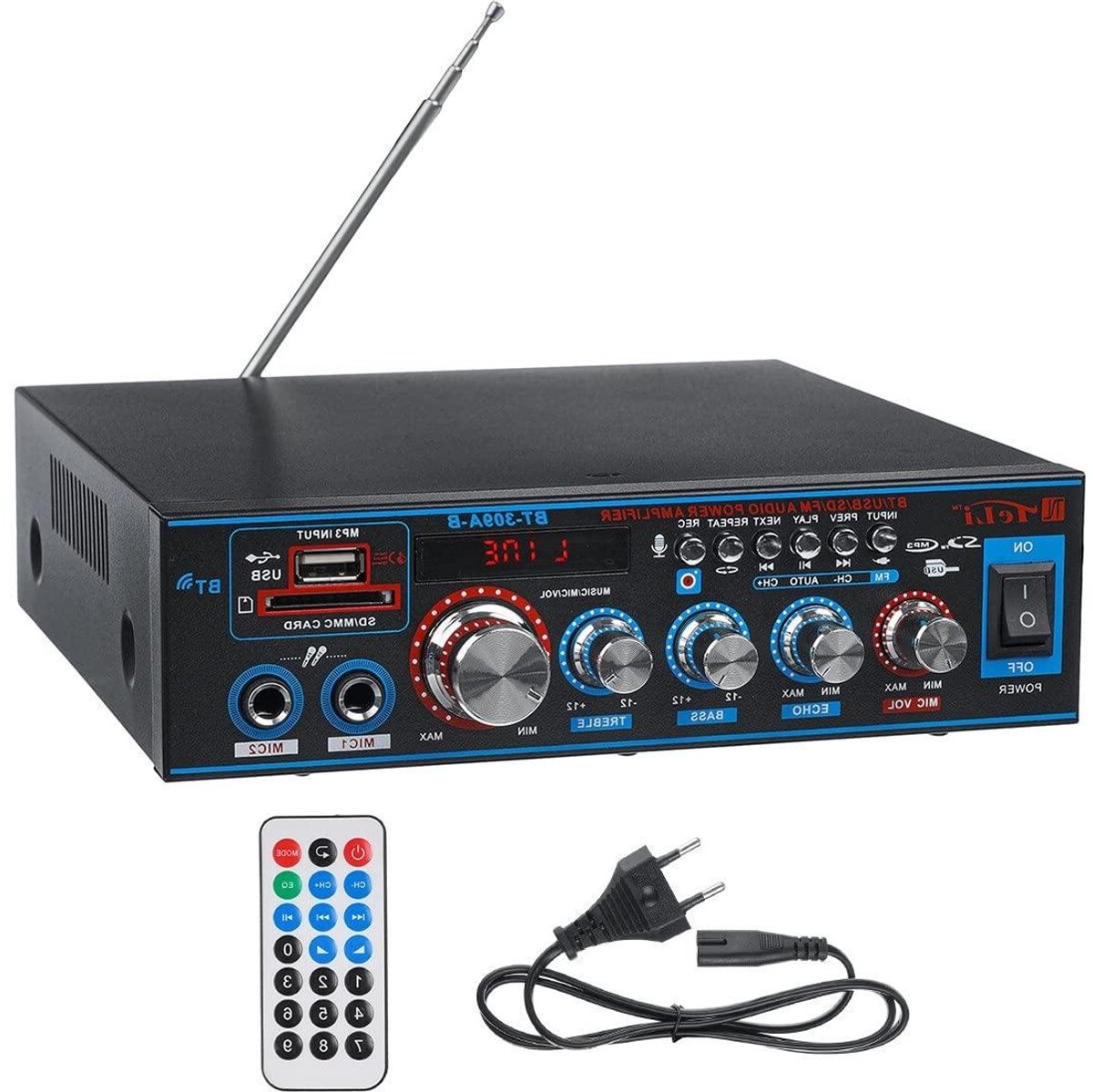Audio Versterker - Hifi Receiver - Muziek Afspelen - 1000 Watt Vermogen - 2 Kanaals - Zwart