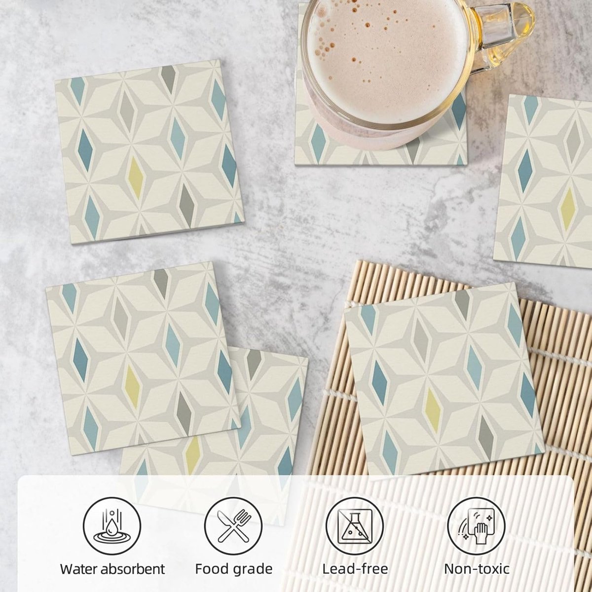 Onderzetters Set - Drank Onderzetters - Tafel Beschermen - Absorberende Steen - 6 Stuks - Zwart