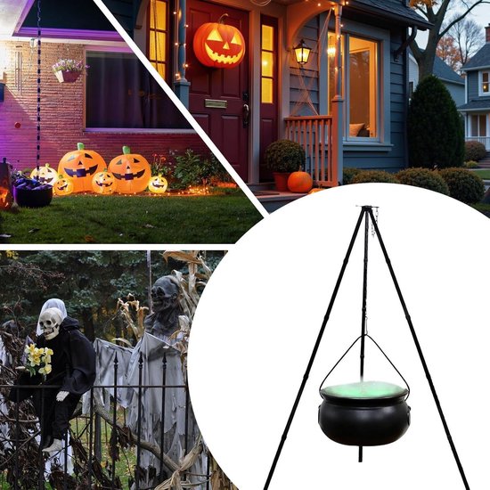 Heksenketel met Statief - Decoratie Ketel - Halloween Versiering - Inclusief Lichtjes - 90 cm Hoog - Zwart — afbeelding 3