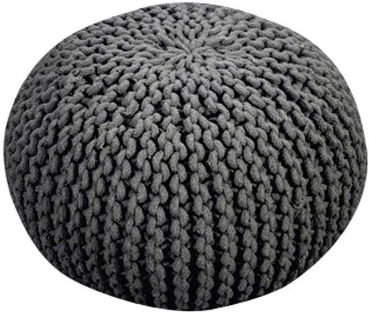 Grof Gebreide Poef - Voetenbank Kruk - Ontspannen Zitten - Handgeweven Katoen - 40x40x30 cm - Grijs