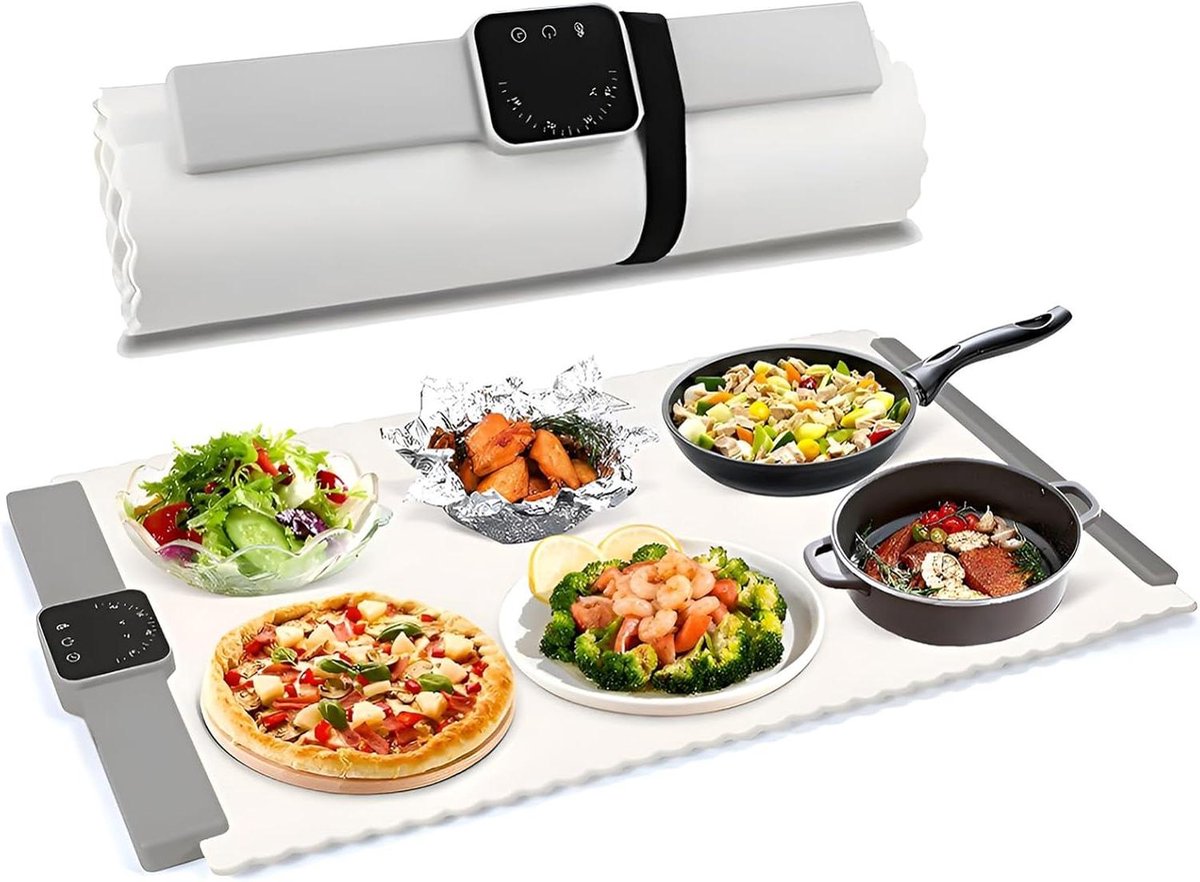Elektrische Warmhoudplaat - Verwarmingsmat Buffetwarmer - Eten Warm Houden - Instelbare Temperatuur - 66 x 39 cm - Wit