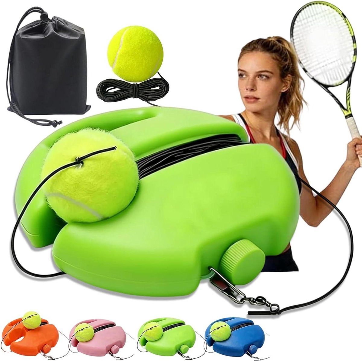 Tennis Trainer - Oefenbal met Koord - Solo Tennis Oefenen - Vulbare Basis - 22 cm - Groen