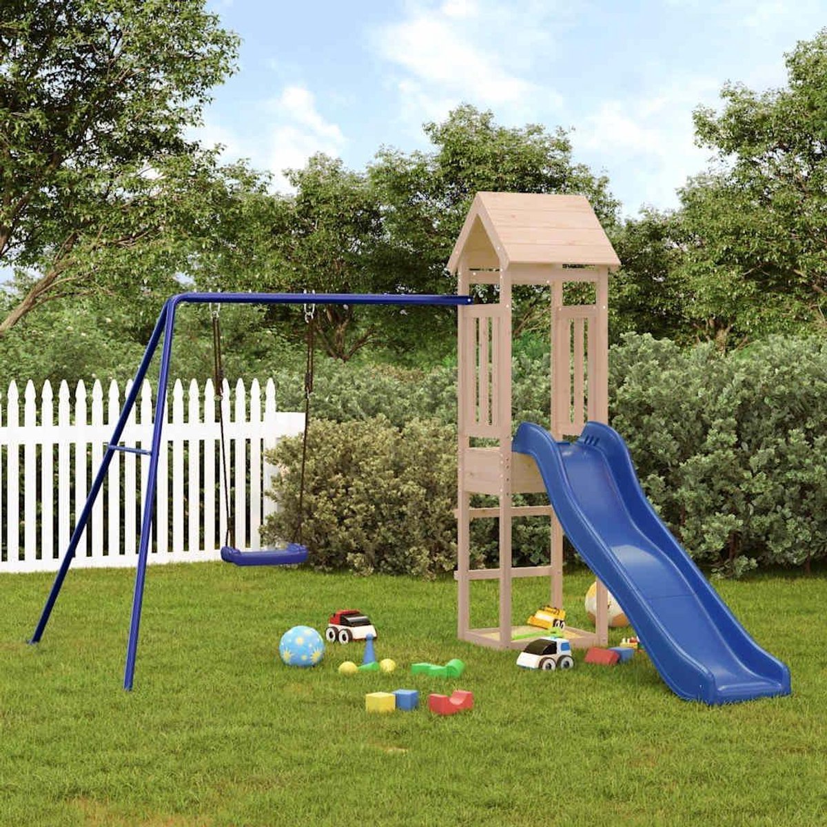 Speeltoren met schommel - Houten speeltoestel - Buiten spelen - Massief grenenhout frame - 238 x 259 x 207 cm
