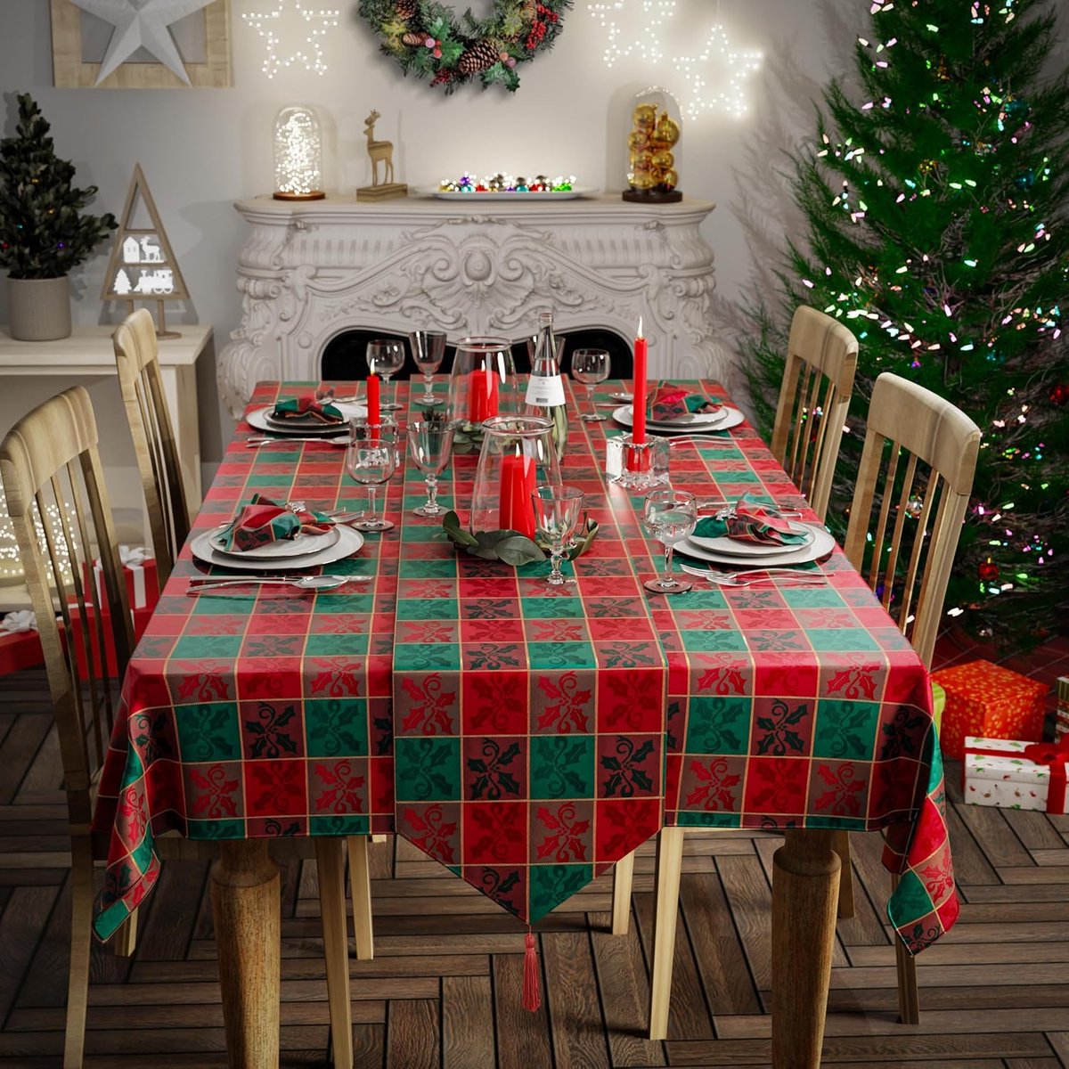 Tafelkleed - Diner Decoratie - Feestelijke Tafel - Kerst Jacquard - 91 x 91 cm - Multicolor