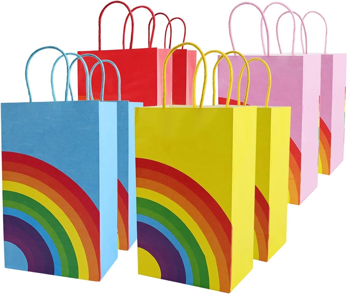 Herbruikbare Kleurige Papieren Cadeautassen - Set van 8, Ideaal voor Verjaardagsfeesten, Bruiloften en Feestjes, Met Handvat voor Gemakkelijk Draaggemak