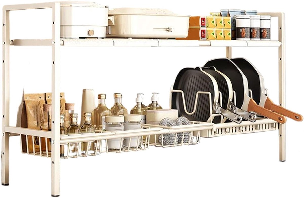 Onderbouw Rek - Opbergrek Keuken - Ruimte Optimaliseren - Verstelbaar Frame - 53 x 48.5 cm - Wit