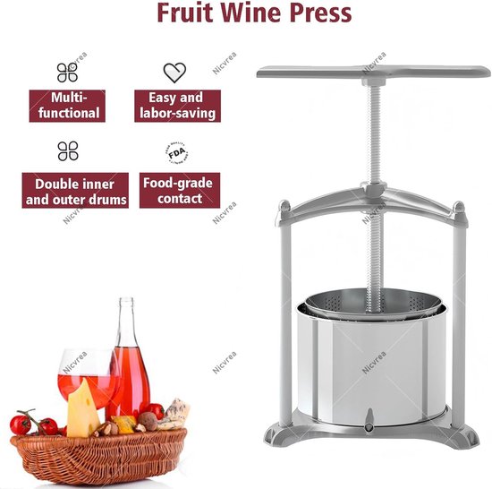 Handmatige Fruitpers - Sapcentrifuge Ciderpers - Sap Maken - Handperstechnologie - 3L - Zilver — afbeelding 2