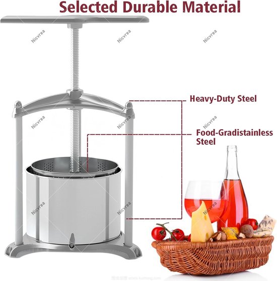 Handmatige Fruitpers - Sapcentrifuge Ciderpers - Sap Maken - Handperstechnologie - 3L - Zilver — afbeelding 3