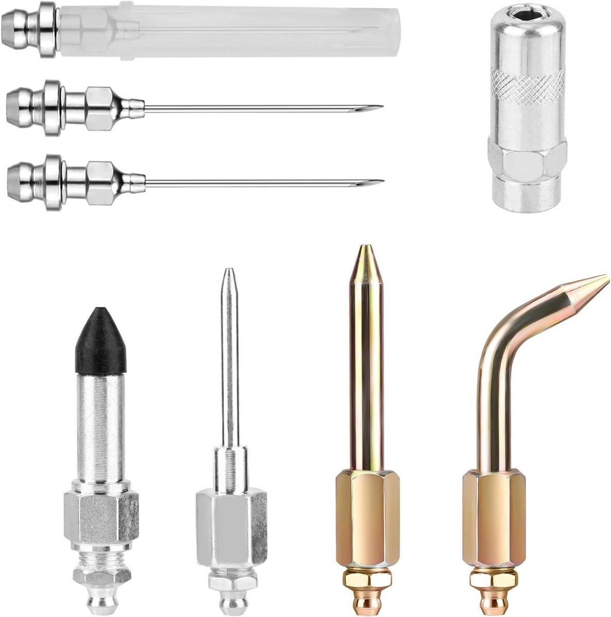 Vetspuit Accessoireset - Vetpistool Onderdelen - Smeren van Kleine Ruimtes - 8 Delige Kit - Niet gespecificeerd - Goud Zilver