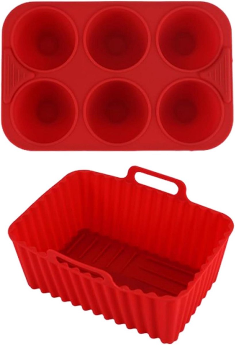 Siliconen Airfryer Bakvorm Bakmand Inzetstuk Gezond Koken Antiaanbaklaag 18.5 x 12 cm Rood
