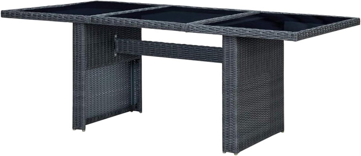 Buitentafel Polyrotan - Terrastafel Tuinmeubel - Buiten Eten - Gehard Glasblad - 200 x 100 x 74 cm - Donkergrijs