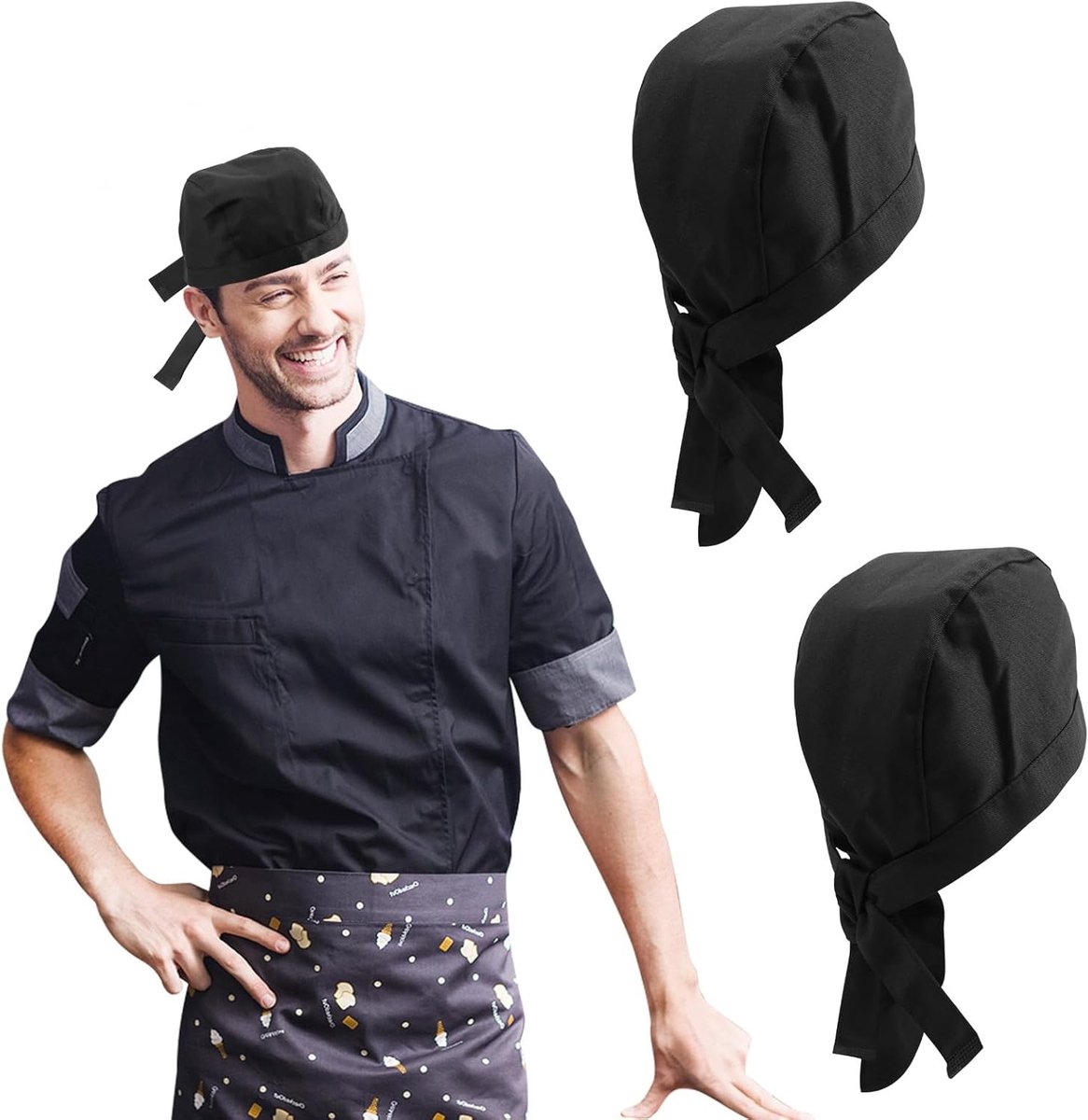Zwarte Koksmuzen Unisex - Verstelbaar en Ademend voor Keuken en Horeca (2 Stuks)