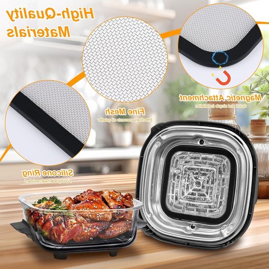 RVS Spatdeksel voor Airfryer, Fijnmazig Vet Spatdeksel, Herbruikbare Accessoires voor Gezond Koken, Voorkom Vetspatten en Houd je Keuken Schoon van RVS — afbeelding 3