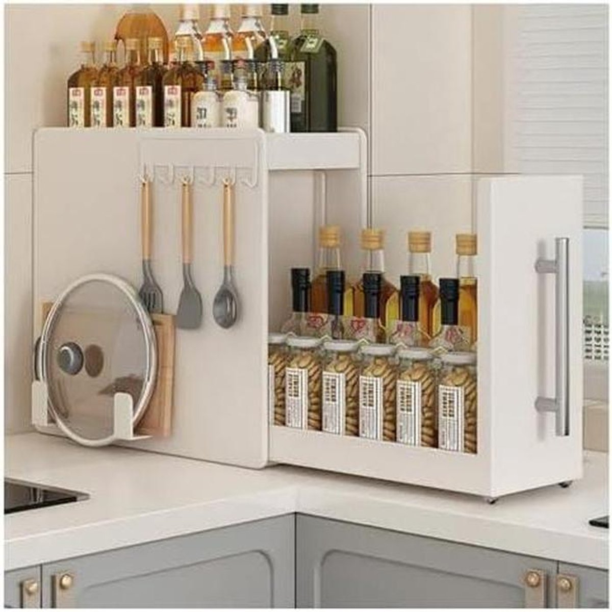 Kruidenrek met lade - Keuken organizer - Keuken opruimen - Uittrekbaar metaal - Groot - Wit