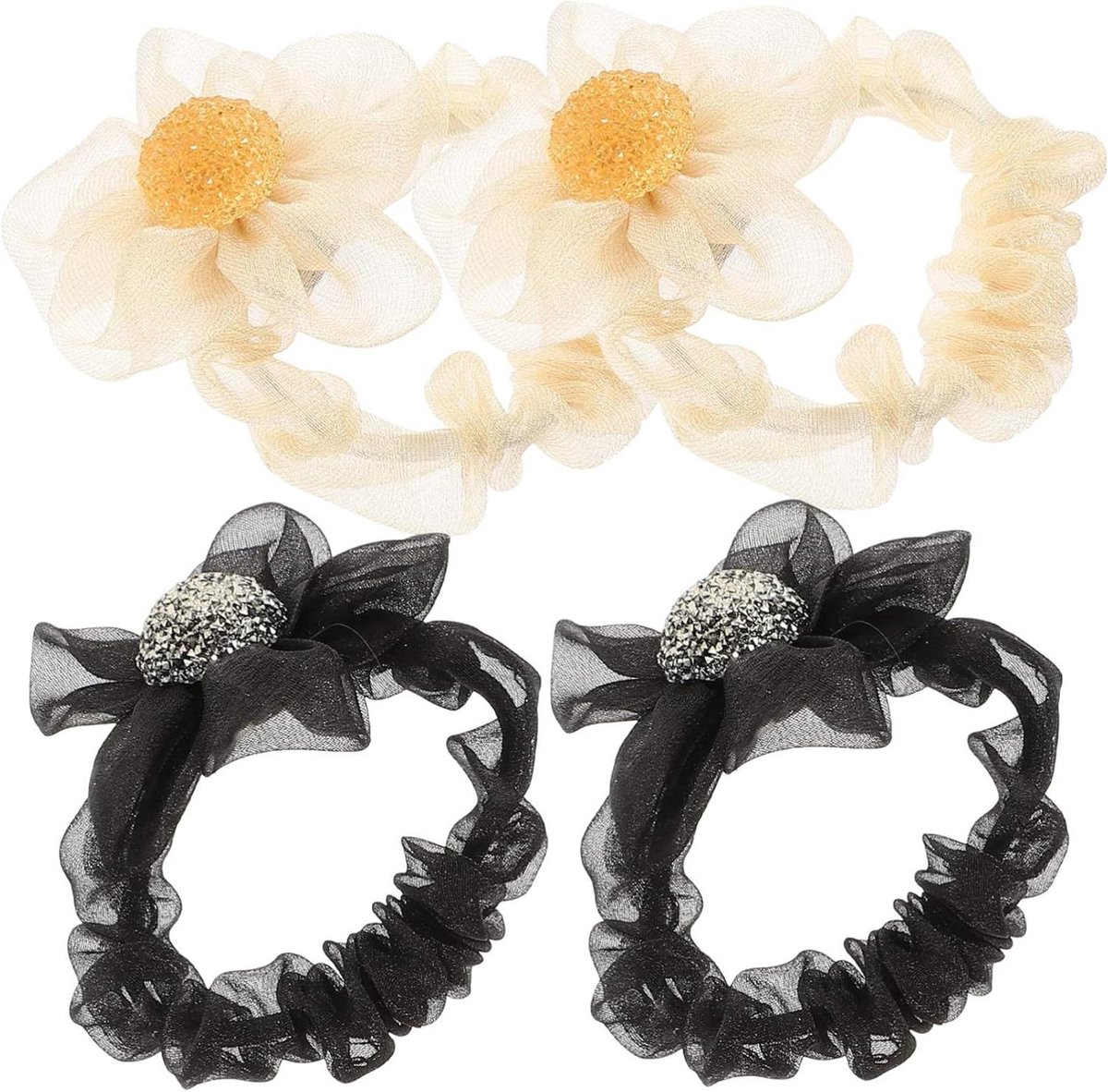 Haarringen met Bloem - Haar Touw Elastiek - Haar Stijlen - Zijden en Strass Decoratie