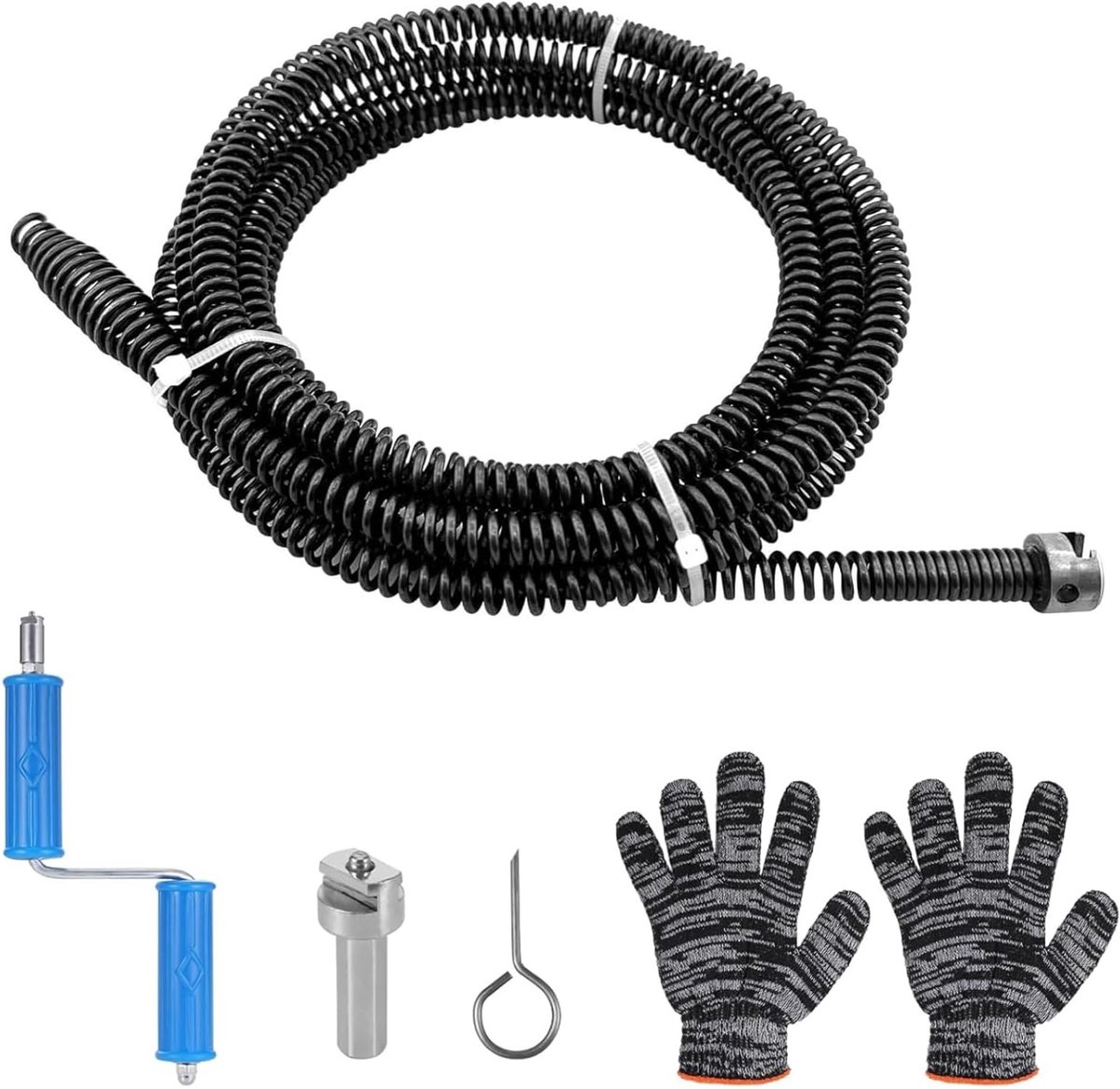Drain Snake Ontstopper voor Elektrische Afvoerreinigingsmachine, 18ft/5.5m Veer met Boorconnector, 10mm Handmatige Ontstopper met Handschoenen voor Efficiënte Afvoerreiniging en Onderhoud
