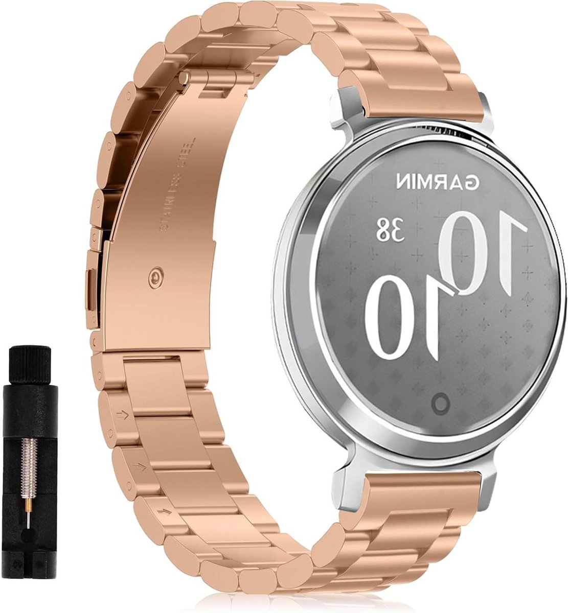Metalen Armband - Reserveband Horloge - Smartwatch Personaliseren - Roestvrij Staal - 14 mm - Roségoud