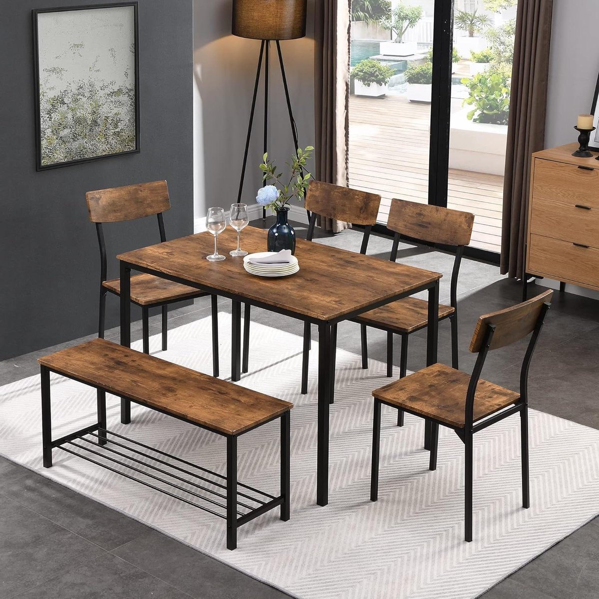 Eettafel Set - Keukentafel met Stoelen - Gezellig Tafelen - Industriële Stijl - 110x70x75c