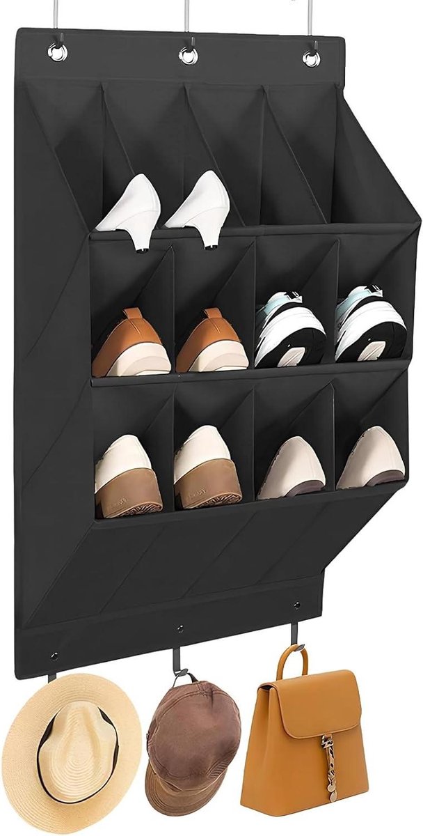 Deur Organizer - Opbergtas - Ruimte Besparen - Twaalf Vakken - 9H cm - Zwart