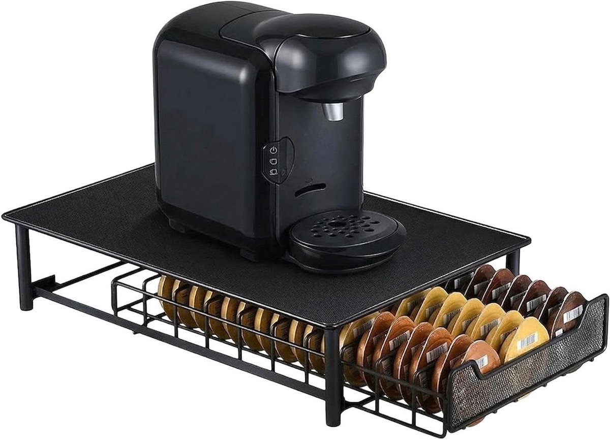 Koffiecups Opberglade - Koffiepads Lade - Keuken Organiseren - 40-60 Cups Capaciteit - 42x28x9.5 cm - Zwart
