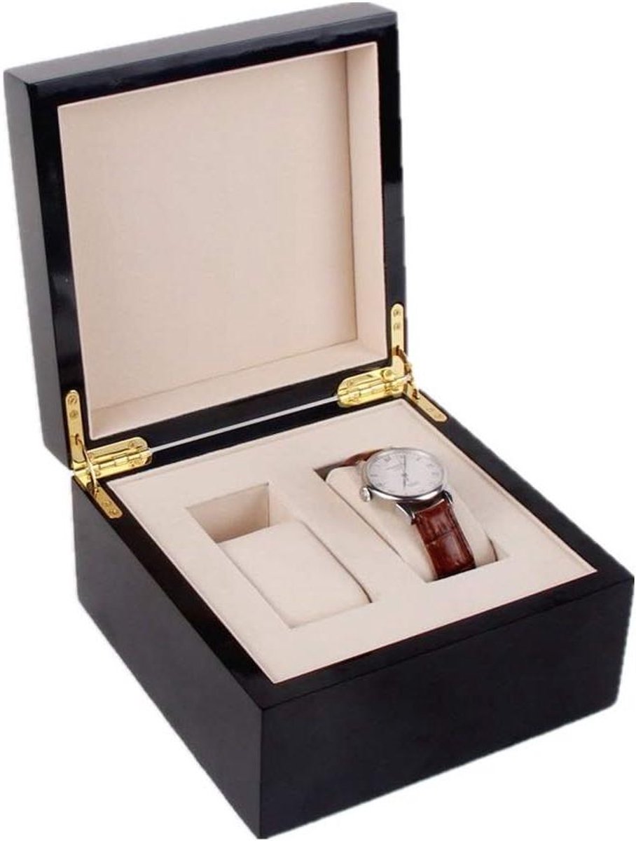 Horloge Box - Opbergdoos Sieraden - Horloges Beschermen - Inclusief Glazen Deksel - 2 Vakkken - Zwart