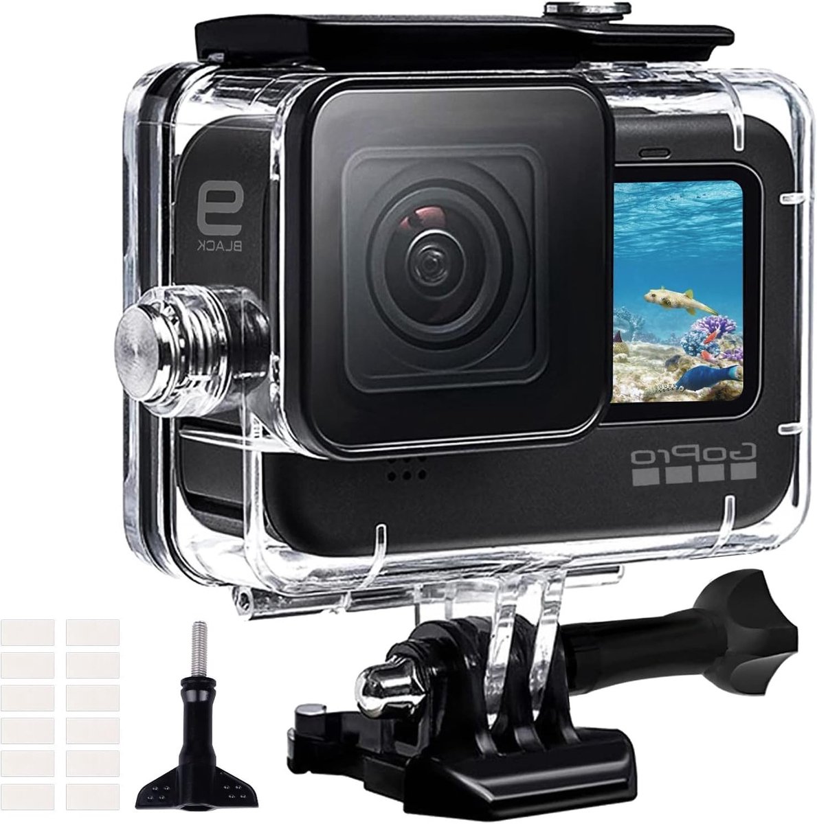 Waterdichte Duikbehuizing voor GoPro Hero 9/10/11/12/13, 60M Diepte, Snelle Montageclips en 12 Antisfog Inserts voor Actiecamera's