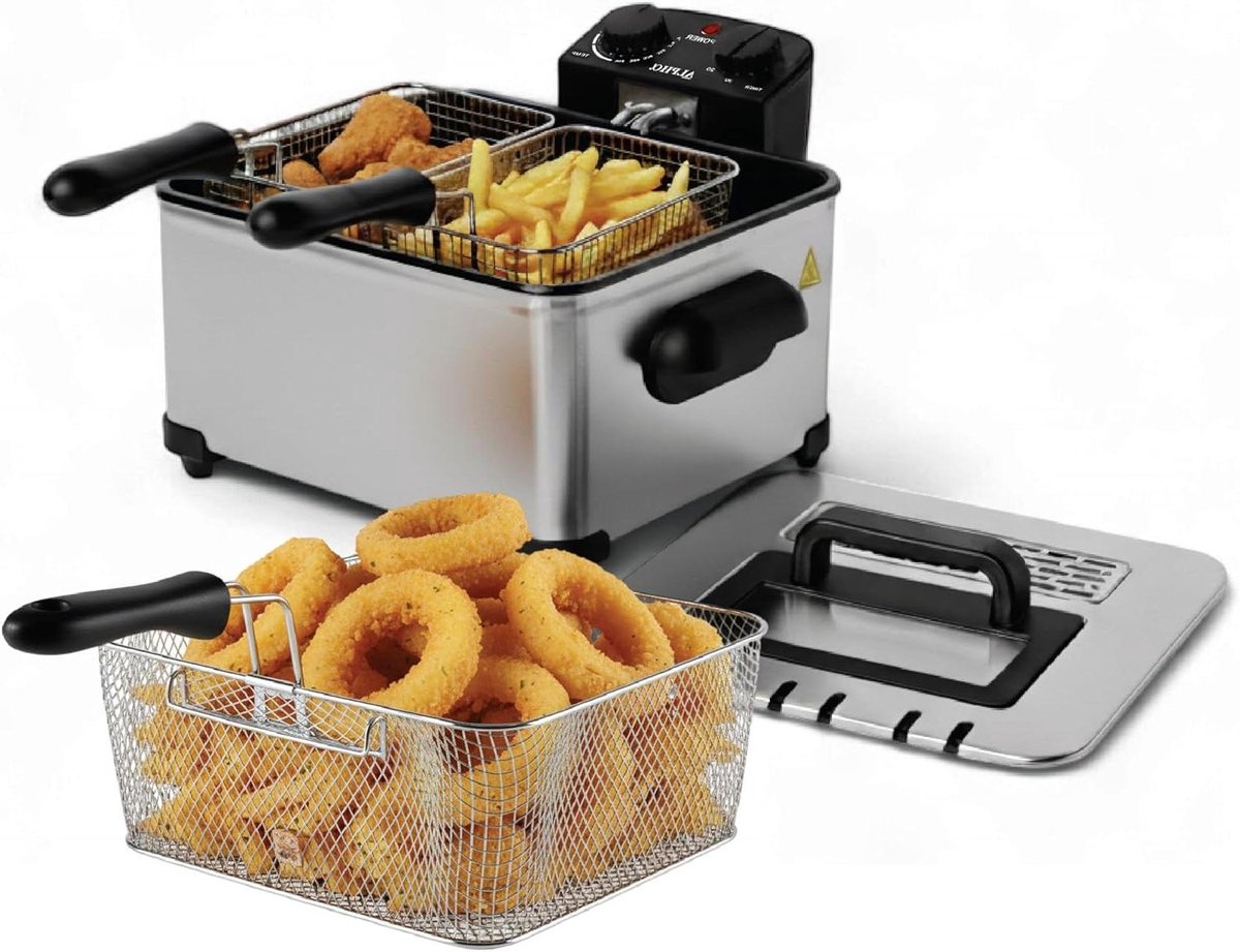 Elektrische Friteuse - Frituurpan Mand - Thuis Koken - Instelbare Temperatuur - 45 Liter - Zilverkleurig